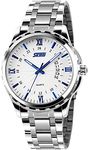 Fanmis Luminous White Dial Blue Number Silver Stainless Steel Bracelet Analog Quartz Watch