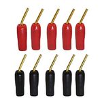 CERRXIAN Gold Plated 2mm Banana Plug Screw Type Audio Speaker Cable Connector Adapter(Black & Red,10-Pack)