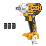 Ingco 20V Lithium-Ion Brushless Impact Wrench (Body Only) Cordless Impact Gun with 3Pcs Sockets, 1/2 Inch, 300NM CIWLI20010