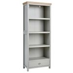 Home Source Tall Bookcase Display Unit, 4 Bookshelves, 1 Storage Drawer, Oak Effect, Grey