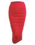 Made By Johnny Women's High Waist Bodycon Slim Fit Ruched Frill Ruffle Midi Long Pencil Skirt - Made in USA, Wb1147_red, Medium