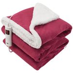 GlamHaus Heated Throw Electric Fleece Over Blanket Sofa Bed Large 160 X 130cm - 9 Heat and 9 Timer Settings, Auto Shut Off, Soft Reversible Design, Machine Washable (Dark Deep Pink)