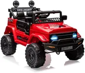 Hetoy Electric Car for Kids, 12V Ride on Truck Car with Remote Control Spring Suspension, LED Lights, Music, 3 Speeds