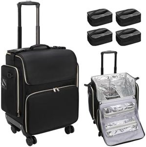 OCHEAL Hairstylist Traveling Case with 4 Clear Travel Makeup Bags Set, Cosmetic Makeup Trolley Train Case Hairdresser Case with Detachable Pouch & 360° Rotatable Wheels for HairdressingTool Organizer