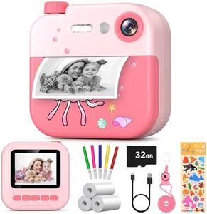 Kids Camera Instant Print - 1080P Digital Video Instant Camera for Kids, Christmas Birthday Gifts for Girls Boys Age 3-12, Toddler Cameras with 3 Rolls No Ink Print Paper & 32g SD Card -Jellyfish