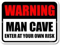 Honey Dew Gifts, Man Cave Signs and Decor, Warning Man Cave Enter at Your Own Risk, Aluminum Man Cave Signs, Funny Novelty Metal Tin Sign, 9 inch by 12 inch, HDG-1171