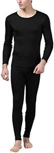 Pure Silk Knit Round Neck Men Underwear Long Johns Set Large Black