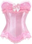 ICEGIA Women's Lace Up Boned Overbust Corset Bustier Lingerie Bodyshaper Top, Pink of S070, Large