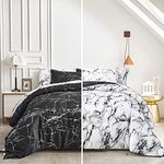 FlySheep White n Black Comforter Set, 7 Pieces Queen Bed in a Bag, Modern Marble Reversible Double Bedding Set Soft Microfiber for All Season