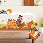 Arquiel Thanksgiving Fall Pumpkin Turkey Tablecloth Waterproof, Maple Leaf Table Cloth Rectangle Stain Resistant, Washable Table Cover for Home Kitchen Dining Party Decoration (60×84 inch)