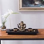 MyGift Mini Zen Garden with Ganesh Statue, Incense Stick Burner, Tealight Candle Holders, Decorative Rocks and Display Tray