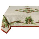 Benson Mills Christmas Ribbons Engineered Printed Fabric Table Cloth, Winter, Holiday and Christmas Tablecloth (60" X 84" Rectangular, Xmas Ribbons)