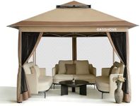 OASISHOME Pop-up Gazebo Portable Instant Canopy Tent 12x12, One-Push Locking System, with 4 Mesh Sidewall, Wheeled Bag, for Patio/Backyard/Outdoor/Parties/Events (Khaki)