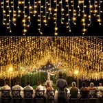 Icicle lights Outdoor - 66ft Christmas Lights with 640LED 120 Drops 8 Modes, Plug in Curtain String Lights Waterproof for Holiday Wedding Party Home Garden Bedroom Indoor Outdoor Decoration,Warm White