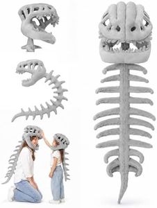 Sachie Dinosaur Skeleton Costume Set, Spinosaurus Skull Headpiece with Spine Back Piece Dino Outfit for Cosplay, Halloween & Parties (Gray - Large + Small - 1PCS)