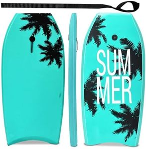 HOMASIS Bodyboard Planche de natation avec corde de traction 90 cm, planche de surf pour enfants et adultes, planche de surf avec noyau en mousse EPS et motif de cocotier vert (83 x 47 x 5,5 cm)