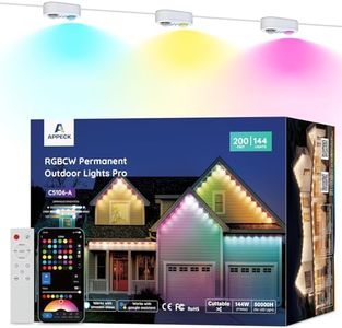 APPECK Permanent Outdoor Lights Pro 200ft, 144W RGBCW Eaves Lights with 144 LED Lights, 80lm, Cuttable, 111 Scene Modes, IP67 Waterproof Lighting for Halloween Decoration, Work with Alexa, White