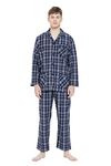 GLOBAL Mens Pyjamas Set | 100% Cotton PJs | Button Front Top and Elastic and Drawstring Bottoms