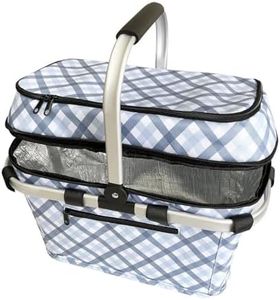 SACHI 4 Person Insulated Picnic Basket - Gingham Blue/Grey - 4699GBG