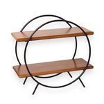 Vesta Homes Circular Home and Kitchen Organizer Rack/Storage Shelves/Spice Shelf/Wooden Organizer for Office, Bedroom | 40.5 x 16.5 x 37 cm | Mango Wood and Iron | Handcrafted in India