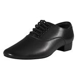 Black Ballroom Dance Shoes Leather Character Shoes for Men's Salsa Latin Tango Dancing, Black, 7