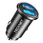 TECKNET USB Car Charger, QC 3.0 6A/36W Fast Charging Dual Port USB Car Charger, 12V/24V USB Socket with LED Indicator, Compatible with iPhone, Samsung, and Android Phones