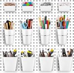 Jinei 12 Pcs Pegboard Bins Pegboard Cups with Hooks and Loops Peg Assortment Organizer Accessories Various Tool Organizer Pegboard Baskets Set for Garage Workshop Workbench Office(White)