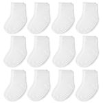 JAKIDAR 12 Pack Baby Toddler Socks Non Slip Grip Cotton Crew Socks for Boys Girls Infants Kids, White, 2-4T