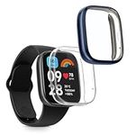 kwmobile Case Compatible with Xiaomi Redmi Watch 3 Active Case - 2x TPU Silicone Fitness Tracker Cover - Transparent/Dark Blue