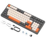 FREEWOLF K8 Wireless Hot Swap Mechanical Gaming Keyboard, Wired RGB Rainbow Backlit Keyboard Blue Switch, Bluetooth 5.0/2.4Ghz/USB- C Tri Mode with 4000mAH Battery,US Layout for Mac/Win - Grey/Orange