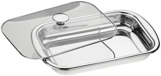 Tramontina Cosmos Stainless Steel Rectangular Roasting Pan with Glass Lid, 34 cm Length