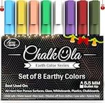 Chalk Pens - Pack of 8 Earth Colour Markers - Use on Whiteboard, Chalkboard, Window, Blackboard, Bistros Glass - 6mm Reversible Bullet & Chisel Tip