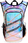 Mubasel Gear Hydration Backpack with Cool LED Lights, Hydration Pack with 2 Liter Bladder, Fun & Colorful Bag for Running, Hiking, Climbing, Urban Music Festivals, & Raves.(Holo Blue) (MB-2022-11-08)