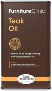 Furniture Clinic Teak Oil | 10x More Teak Oil | 170fl oz / 5 Liter | Wood Oil Protects & Cleans Outdoor & Indoor Furniture, & Boats | Restore & Protect Wood, Prevent Drying | Natural Matte Finish