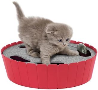 Pawaboo Interactive Cat Toy with Running Mouse, Electronic Motion Cat Toy Automatic Teaser for Indoor Cats, Pop and Play Hide Seek Cats Toys Hunting Mouse for Pet Cats Kitten Play Fun Exercise, Red