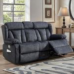 DUNELLA Home Theater Seating Love Seat Recliner, Reclining Loveseat, 2 Seater Sofa with USB A/USB C/AC Charging, Cup Holders for Living Room RV Furniture (Grey, Loveseat Sofa with Console)