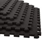 EASY HOME Gym Mats for Floor for Home and Living Room, Interlocking Rubber Floor Gym Mat for Exercise, Super Absorbent EVA Foam Workout Mat- 60x60cm - 12mm Thickness, Black (Pack of 12 Tile- 48 Sq ft)
