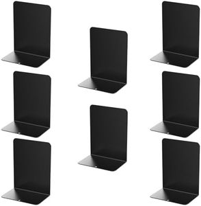 pindda Book Ends, 8 Pieces Metal Bookend for Shelves, Bookends for Heavy Books, Book Holders for Shelves, Desk Organizers, Book Dividers for Office, School, Bookstore, Home