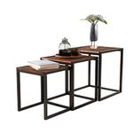 Diolong Industrial Coffee Table Set of 3 Nesting Table Modern Side Table Metal Wood End Table Sturdy Bedside Table Rustic Brown