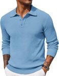 COOFANDY Mens Waffle Knit Polo Sweater Long Sleeve Collared Pullover Sweaters Polo Casual Lightweight Button Sweaters Blue