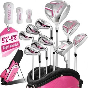 Golf Clubs for Women Right Handed Complete 14-Piece Set with Driver Fairway Hybrid Irons Putter Stand Bag & 3 Headcovers - Beginner Womens Golf Set Pink