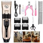 Dog Clippers, Rechargeable Low Noise Cordless Pet Clippers, with 4 Guide Combs and Cleaning Brush Nail Kits