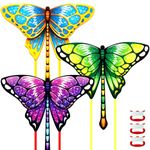 3 Pack Kites - Butterfly Kites for Kids & Adults, Colorful Butterfly Kites for Kids Ages 4-8 8-12, Easy to Assembled & Fly Kite for Beach Outdoor Games & Beginner