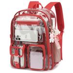 Clear Backpack Heavy Duty Transparent Backpacks Stadium Approved for School Work Sport Travel (Red)