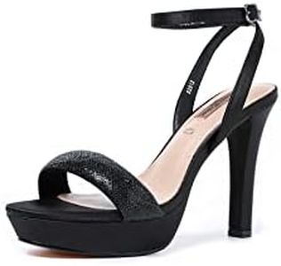 QUEEN HELENA Sandali Eleganti con Tacco e Plateau Fascia con Strass Donna S2812 (Nero, Numeric_38)