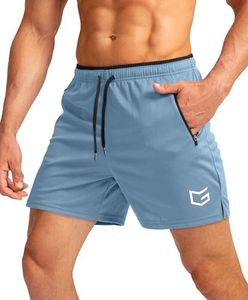 G Gradual Men's Running Shorts with Zipper Pockets Quick Dry Gym Athletic Workout 5" Shorts for Men (Light Blue, XX-Large)