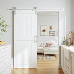 SmartStandard 36 x 84 inch White Slidng MDF Barn Door with 6.6FT Brushed Nickel Sliding Door Hardware Kit & Handle, Pre-Drilled Ready to Assemble, Waterproof PVC Coating, H-Frame