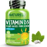 NATURELO Vitamin D3 (62.5mcg / 2500 IU) - from Lichen - Plant-Based & Sustainable - Bio-Active Colecalciferol - Bone and Immune Health - 180 Small Vegan Capsules | 6 Month Supply