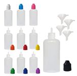 XIAONAN 5 Pack x 50ml LDPE Empty Plastic Squeezable Liquid Juice Oil Eye Dropper Bottles Jars Containers with Funnel - Long Thin Tip - CRC Child Resistant Cap(Bottles + Multicolor Caps + Tips)