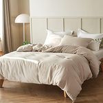 BISELINA French Linen Duvet Cover Set 3pcs Basic Style Solid Color 55% Flax 45% Cotton Blend Soft Breathable Luxury Bedding with Button Closure (Queen, Basic Linen)